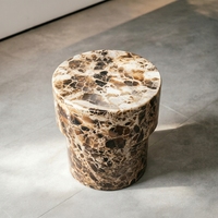 Table d'appoint cylindrique de style luxueux en marbre Emperador brun foncé pour salon, salle à manger, café, meubles de luxe