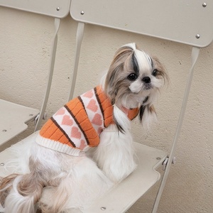 Striped <strong>Dog</strong> Sweater with Pink Heart <strong>Pattern</strong> Soft <strong>Knitted</strong> Pet Clothes for Bichon Frise Small <strong>Dogs</strong> - Product Image 4