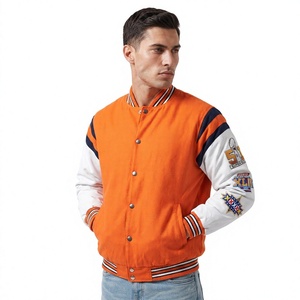Chaqueta Varsity Naranja para Hombre, Diseño con Parches Bordados, Corte Regular, 100% Algodón, Casual, Transpirable, Secado Rápido, Ecológica - Product Image 1