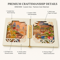 Boîte cadeau de luxe à double porte, 3D pop-up, découpée en couches, couleur intégrale, paysage chinois, pour gâteaux de lune et thé, OEM