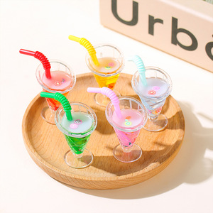 Liquid Keychain <b>Mini</b> Drink Cup With Flexible Straw Cartoon Design Colorful Resin Toy Accessory For <b>Keyring</b> Decor - Product Image 1
