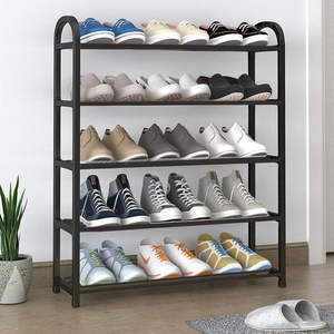 <span class=keywords><strong>Scarpiera</strong></span> in <span class=keywords><strong>Plastica</strong></span> a Quattro Ripiani Multifunzionale Stile Moderno <span class=keywords><strong>con</strong></span> Facile Installazione per Soggiorno, Nera, Contenitore Quadrato - Product Image 1