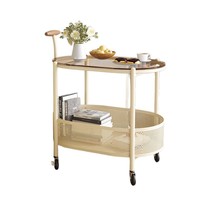 Table d'appoint roulante avec plateau en verre et cadre métallique, 2 niveaux, panier perforé pour salon, chambre et usage domestique