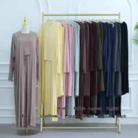 Islamische Kleidung Damen 3-teiliges Loungewear-Set Mode Lässiges Einfarbiges Cardigan-Top-Hosen-Set Jersey Muslimische Frauen Abaya-Set