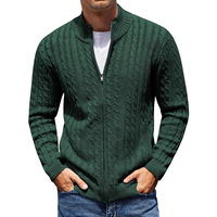 Fabricante de prendas de punto, suéter de punto trenzado de manga larga personalizado, cárdigan de invierno con cremallera completa para hombre
