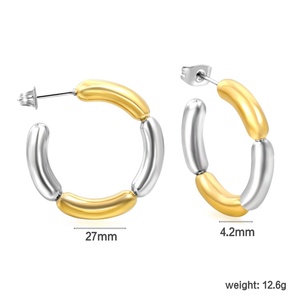 Pendientes de Aro Huggies de Acero Inoxidable con Baño de Oro de 18K, Geométricos, de Colores Mixtos, Estilo Moderno, Huecos, Impermeables, Ideales para Regalo - Product Image 3