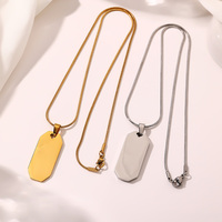 Collier pendentif étanche en acier inoxydable plaqué or 18 carats PVD, personnalisable, gravure commémorative, plaque nominative vierge