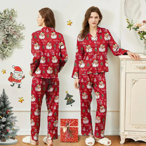 Custom Printed Milk Silk Long Sleeve <strong>Pajamas</strong> For Women Wholesale Button-Down Sleepwear Set Elastic Waist 2 PCS Femme Pyjama - Product Image 1