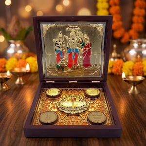 Elegant <b>Gold</b> Plated Stainless Steel Ram Darbar <b>Statue</b> Handmade Art Decor Home Decorative Box Multi-piece Hindu Religious Diwali - Product Image 3