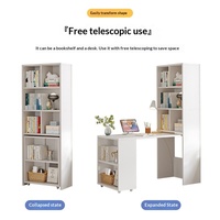 Bureau d'ordinateur pliable multifonctionnel pour la maison avec bibliothèque et étagère intégrées, en MDF, aucun assemblage requis