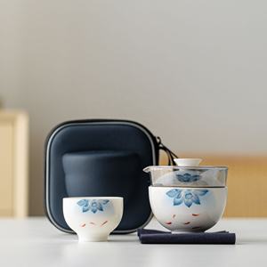 ポータブルセラミックガラスティーセットギフトホーム屋外ビジネス旅行中国カンフー手作りセラミックティーポットカップ - Product Image 1