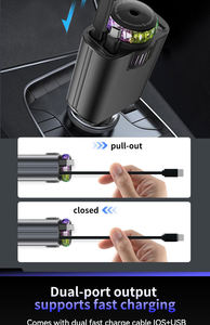 Starlight Lamp Retract able <span class=keywords><strong>Car</strong></span> Charger <span class=keywords><strong>3</strong></span>-in-1-Schnellladegerät 120-W-USB-Anschlüsse Auto ladegerät Adapter mit Farb aroma diffusor - Product Image 2