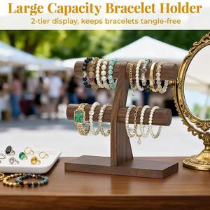 Expositor de Pulseras de Madera de 2 Niveles, Organizador de Joyas, Soporte de Almacenamiento para Relojes, Soporte de Joyería de Escritorio - Product Image 2