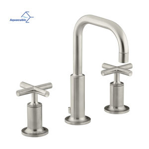 Латунный Смеситель для раковины с 3 отверстиями, широкое применение в ванной комнате 8 дюймов, матовый никелевый кран на раковину с 2 ручками - Product Image 1