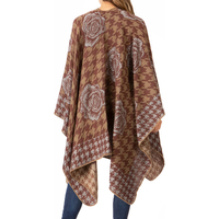 Poncho, cape, châle, pull, manteau, cardigan, pashmina long en acrylique réversible à motif floral et pied-de-poule pour femme, idéal pour l'hiver