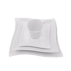 20 pcs modern porcelain plain white dinner ware square daily ceramic dinnerware set