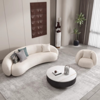 Canapé moderne à trois places en tissu velours courbé avec structure en bois