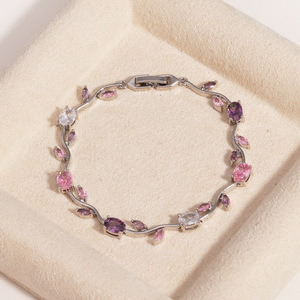 Luxury <strong>Bridesmaid</strong> Cubic Zirconia <strong>Bracelet</strong> Gift Colorful Diamond Link <strong>Bracelet</strong> 18K Gold Plated Tulip Floral <strong>Bracelet</strong> for Women - Product Image 4