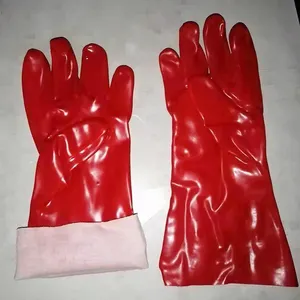 Luva Resistente a Produtos Químicos e Revestimento Liso Impermeável Luvas De PVC Vermelho De Manga Longa Industrial