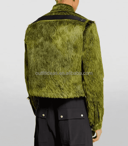 Collar extendido de cuero de vaca de lujo Original pelo en cuero Unisex mujeres hombres chaqueta recortada <span class=keywords><strong>verde</strong></span> llamativo chaquetas de cuero para hombres - Product Image 6