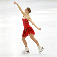 Robe de patinage et de danse rouge dégradé pour enfants et adultes, col rond, manches longues en maille, dos orné de strass, pour compétition et spectacle de patinage sur glace