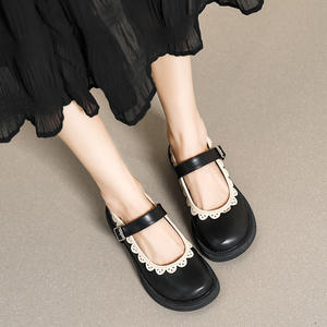 Ligne Vintage française Mary Jane chaussures femme été semelle épaisse tête ronde chaussure unique britannique grande taille petites chaussures en cuir - Product Image 4