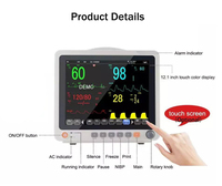 Monitor Pasien ICU Multi-Parameter Rumah Sakit 12,1 Inci, Portabel, dengan Stand, Bersertifikasi CE, Baterai Internal, Kelas II