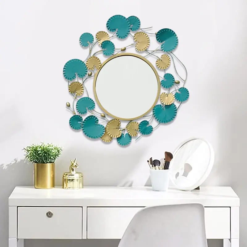 공장 직접 장식 거울 미국 빛 럭셔리 창조적 인 철 예술 둥근 거울 세면대 교수형 벽 거울 벽 가정 장식