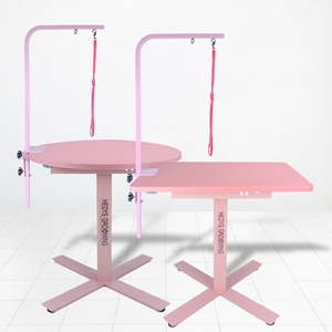 [HEDYS GROOMING] Table de toilettage électrique réglable en hauteur, entièrement rose, ronde et carrée, ensemble unique, confortable et sécuritaire pour les animaux de compagnie - Product Image 1