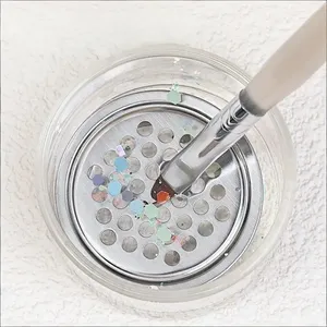 Gobelet de nettoyage pour pinceaux à ongles en verre transparent, rond, avec couvercle en bois, gobelet de lavage pour pinceaux, nettoyeur de pinceaux à ongles en maille d'acier inoxydable - Product Image 1