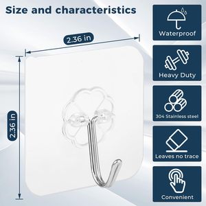 Heavy Duty Plastic Transparent <b>Adhesive</b> Wall Mount <b>Hooks</b> Novelty Bathroom Kitchen Towel <b>Hooks</b> Tea Golf Towel <b>Hooks</b> Available - Product Image 2