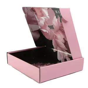 Kundenspezifischer fabrikpreis wellpappe rosa blumenmuster druck hochwertige versandbox