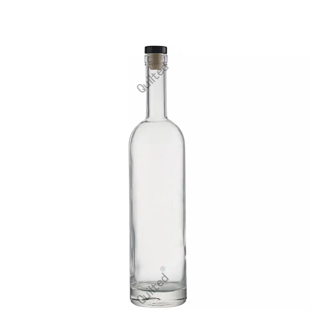 Factory price 750 ml customized liquor round clear glass bottles 750ml with cork stopper