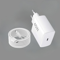 Adaptateur de charge rapide USB C PD 45W, prise EU, chargeur de voyage portable avec câble de charge Type-C vers Type-C pour smartphone, ordinateur portable