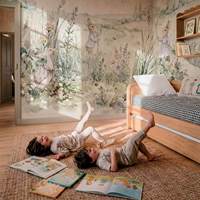 Art Déco Peter Rabbit Wildflower Impression par transfert thermique Personnalisable Murale murale Mignonne Poule Champêtre Campagne Chambre d'enfant