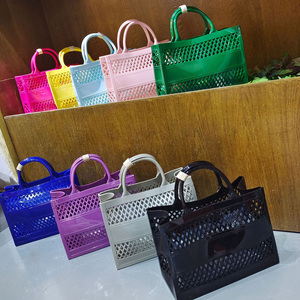 INS Woman Holes Summer Vintage Y2K Portable Handbag Plastic Pvc Shoulder Beach Tote Bag Retro Jelly Basket Bag