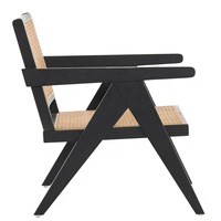 Chaise de salle à manger ergonomique vintage en rotin tressé avec cadre en bois massif, durable, avec housse en lin, pour salon, chambre, hôtel, style moderne