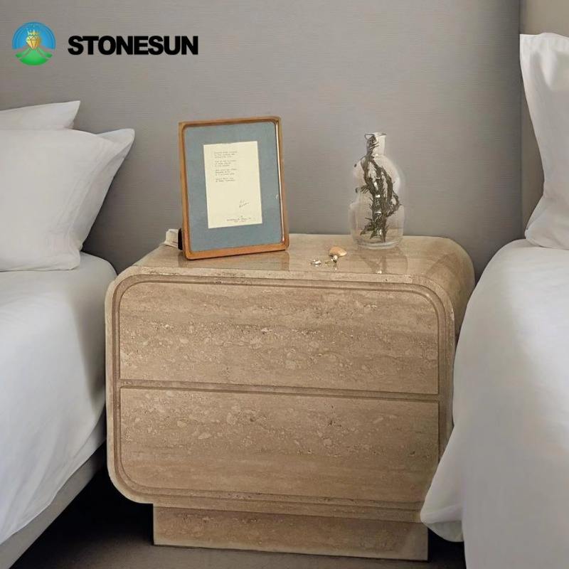 StoneSun Modern Mirrored Natural Marble Travertine Bedroom Bedside ...