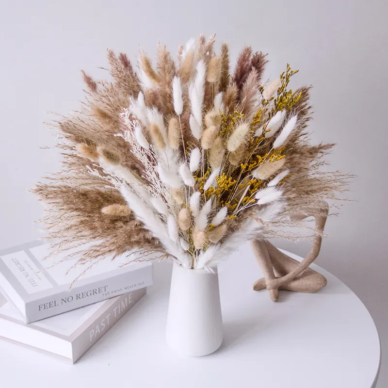 White Pampass Grass Bouquet Natural Dried Multicolor Fluffy Large Pampas Grass Wedding Home Decoration Flowers