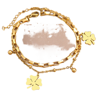 Bracelet Gaovo à double couche avec pendentif trèfle à quatre feuilles en acier inoxydable plaqué or 18 carats, bijoux simples et tendance pour femmes
