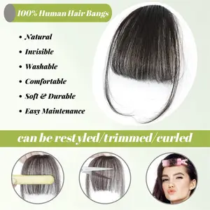 Bán Buôn Chịu Nhiệt Hairpiece Bangs Clip Trong Phần Mở Rộng Không Khí Wispy Fringe Với Những Ngôi Đền Clip Trong Bangs Fringe Cho Phụ Nữ