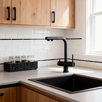 Keran Dapur Stainless Steel 304 Bebas Timbal Warna Hitam Doff dengan Filter Air Panas Dingin dan Selang Tarik