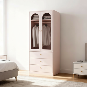 خزانة ملابس عصرية فاخرة من الفولاذ المدرفل على البارد، خيارات ألوان قابلة للتخصيص لغرفة النوم الوردية، المزيد من التخصيص - Product Image 4