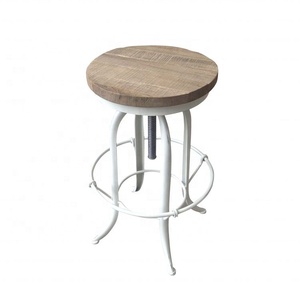 Taburete de Bar HL425 de Diseño Francés Antiguo, Altura Ajustable, Estructura de Hierro, Tablero de Madera Reciclada, Mueble de Bar para Hogar, Comedor, Hotel - Product Image 2