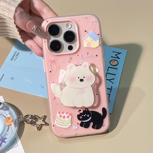 Funda de Teléfono con Diseño de Cachorro de Dibujos Animados Mowang, con Función de Maquillaje, para 15/16 Pro/14 Pro Max, Material TPU+PC - Product Image 1
