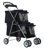 Chariot de transport pour animaux de compagnie à double étage de luxe à 4 roues, poussette double couche pour chiens et chats