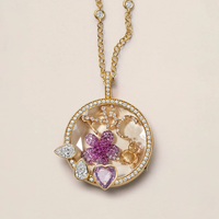 Collar de Moda con Colgante Circular de Cristal con Baño de Oro y Dijes de Corazón y Luna con Pavé de Diamantes, Joyería de Moda para Mujer, Regalo