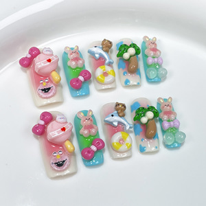 Kit de <span class=keywords><strong>faux</strong></span> ongles 3D faits main à presser, extra longs, forme cercueil, personnalisables pour fêtes, luxe, vente en gros, promotion - Product Image 5