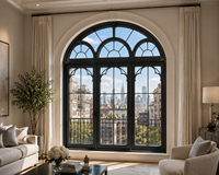 Ventana de Aluminio de Media Luna Arqueada Personalizada al por Mayor, Doble Acristalamiento, Eficiente Energéticamente, Decorativa para Villas y Hoteles de Lujo