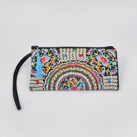 Nouvelle mode de sac à main pour filles portefeuille style ethnique avec fermeture à glissière à motif de dessin animé brodé